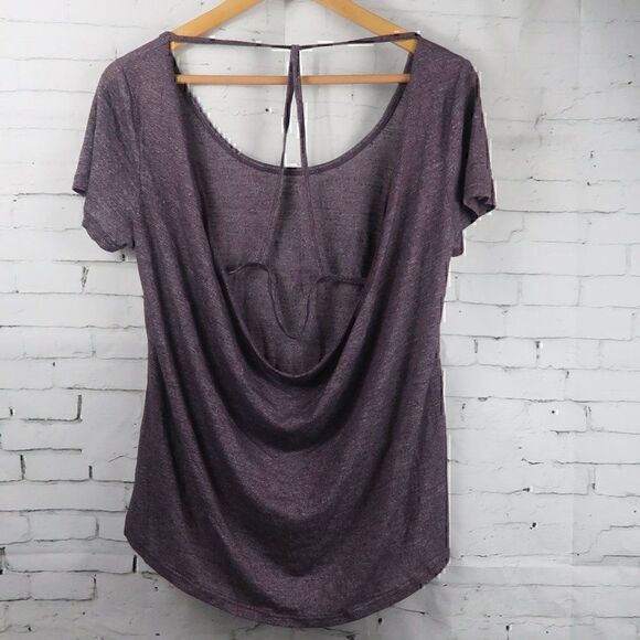 BALANCE COLLECTION PLUM SHORT SLEEVE STRAPPY WATERFALL BACK YOGA TOP SIZE MEDIUM - Picture 6 of 8